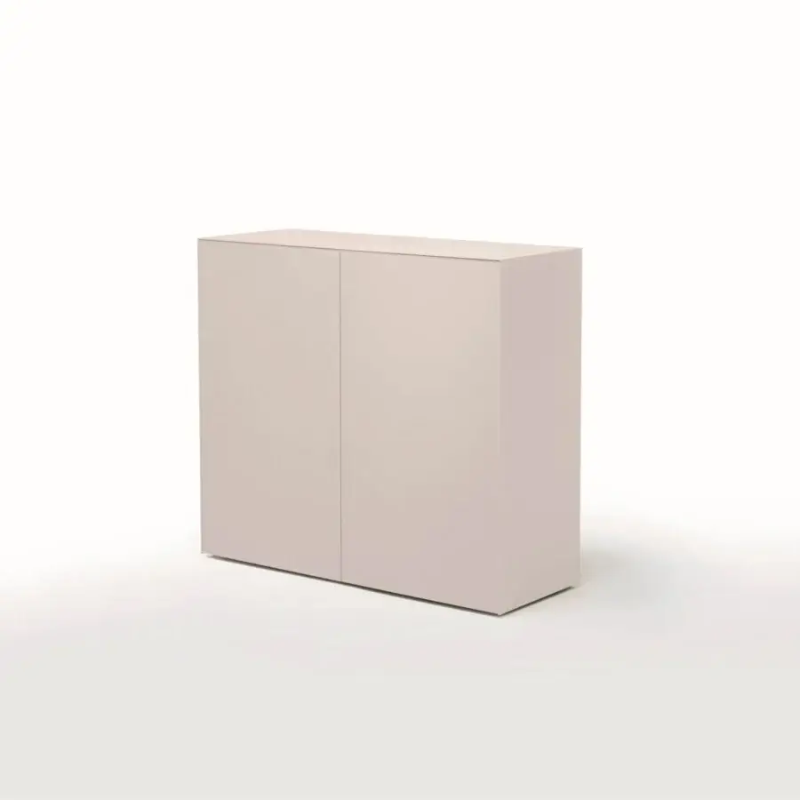 Exceptional Glas Italia Magic Box cupboard in pale blush lacquered glass with mirrored doors and charcoal laminated wood interior