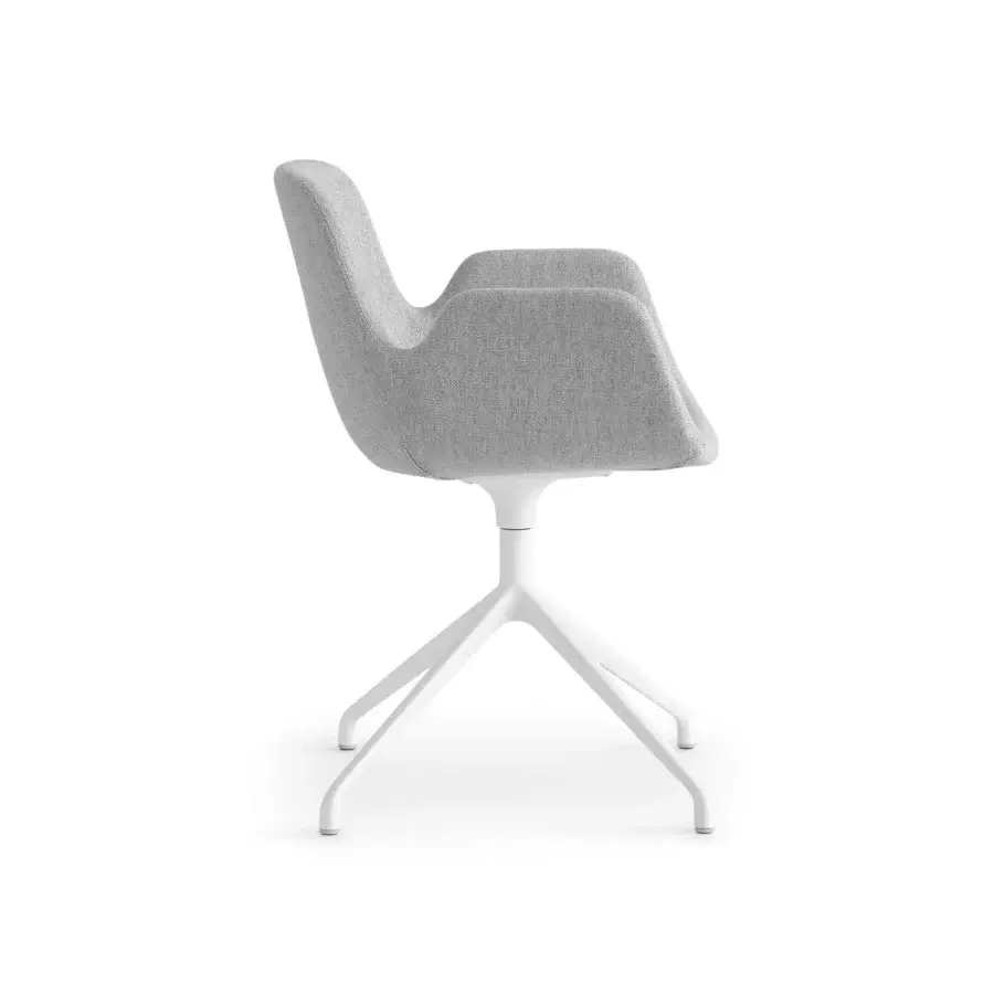 Superior Lapalma Pass armchair with a swiveling base and textured light gray textile upholstery in a white finish