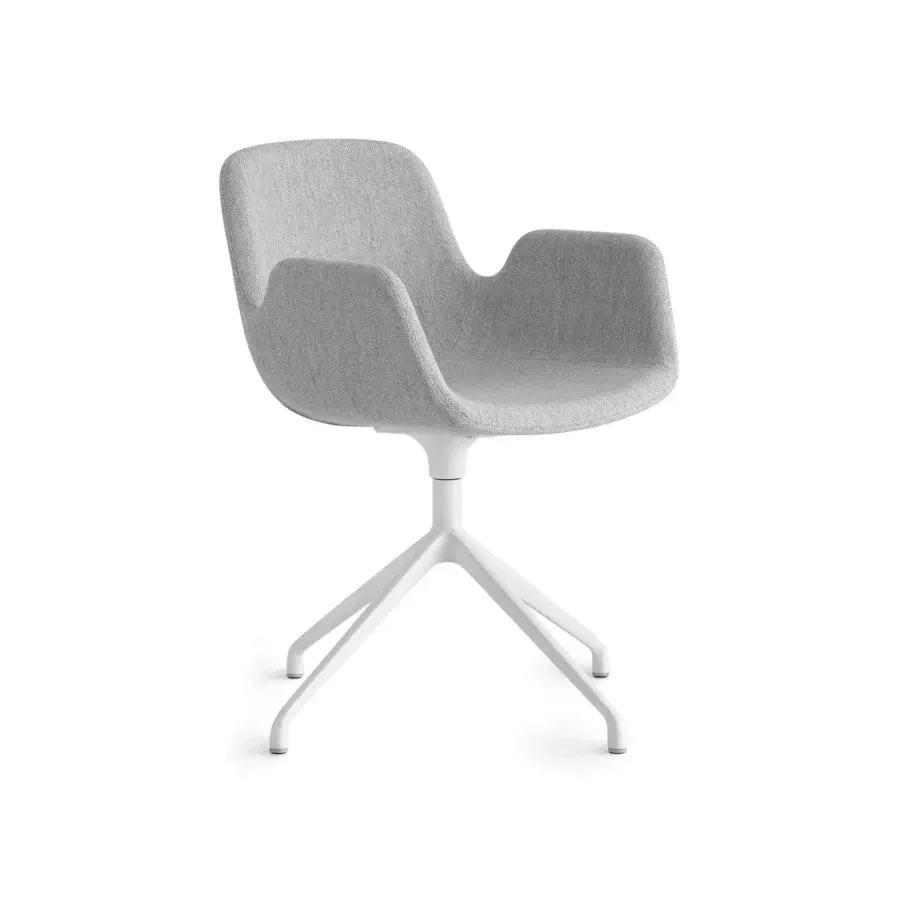 Exceptional Lapalma Pass armchair in light gray textile upholstery with an innovative swiveling white base and matte finish