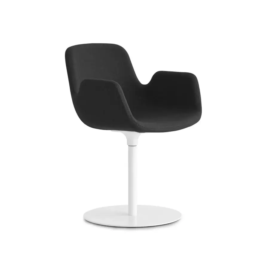 Elegant Lapalma Pass armchair in matte black textile upholstery with a swiveling white base