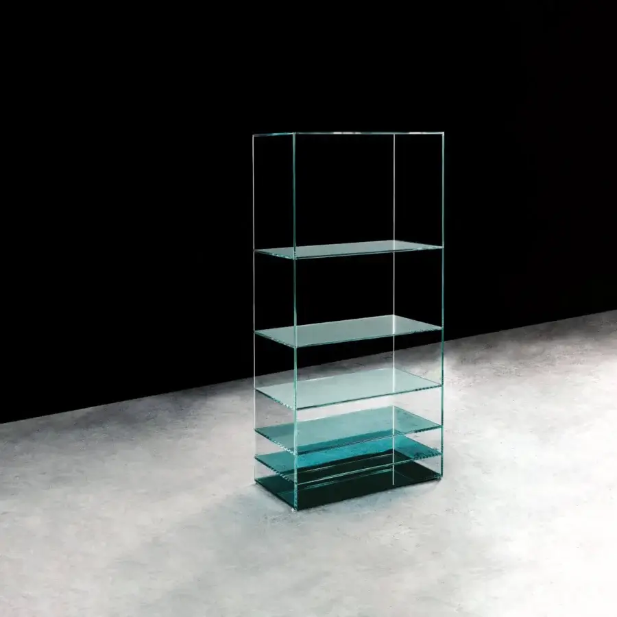 Exceptional Glas Italia Deep Sea bookcase built in laminated transparent extralight glass with pale blue gradient finish