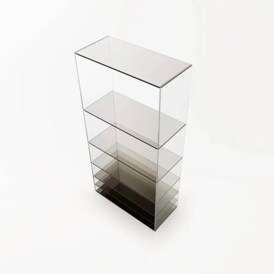 Superior Glas Italia Deep Sea bookcase crafted in laminated transparent extralight glass with gradient grey to blue finish
