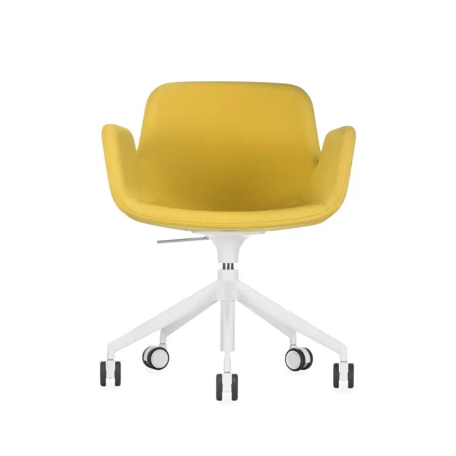 Superior Lapalma Pass Office armchair with vibrant yellow fabric upholstery and sandblasted aluminum pyramidal base