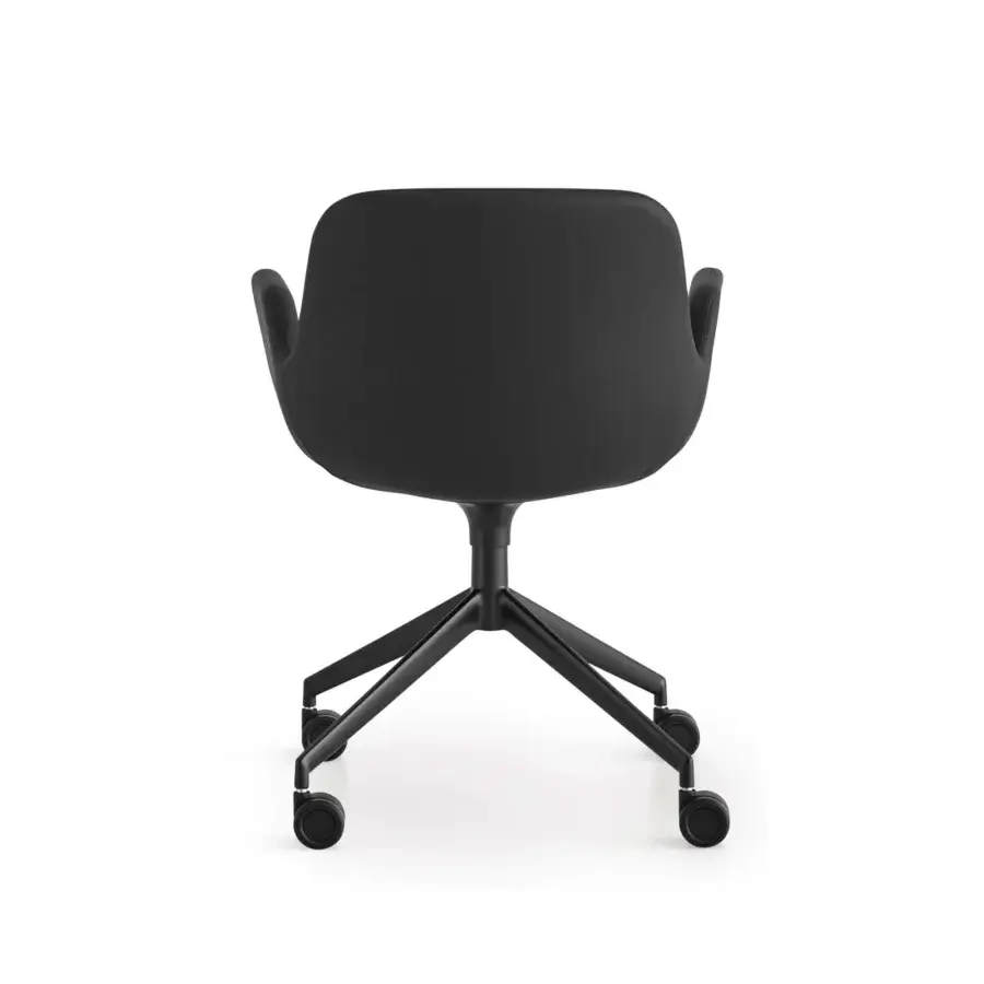 Distinguished Lapalma Pass Office armchair with curved shell upholstered in dark neutral fabric and sandblasted aluminium base