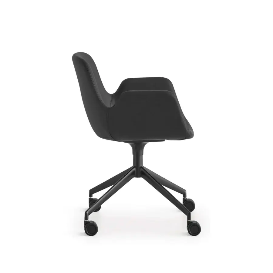 Superior Lapalma Pass Office armchair with gently curved form upholstered in dark gray fabric and sandblasted aluminum base