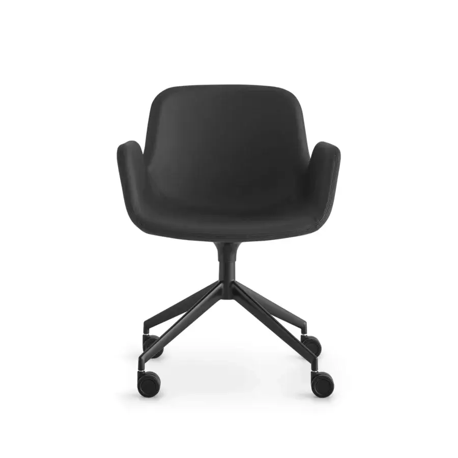 Elegant Lapalma Pass Office armchair with enveloping seat upholstered in dark fabric and matte black pyramidal base