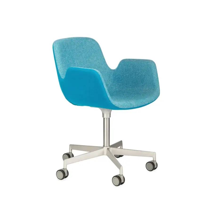 Superior Lapalma Pass Office armchair upholstered in vibrant turquoise fabric with sandblasted aluminum base