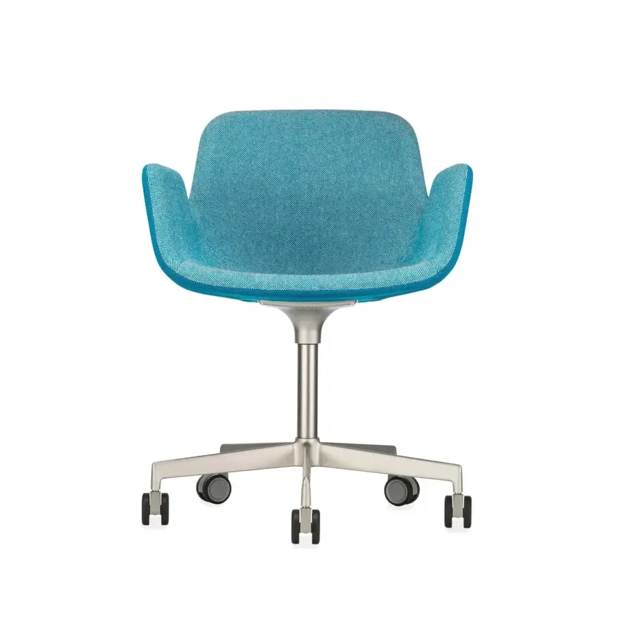 Captivating Lapalma Pass Office armchair with organically curved form and inviting teal blue textile upholstery with sandblasted aluminum base