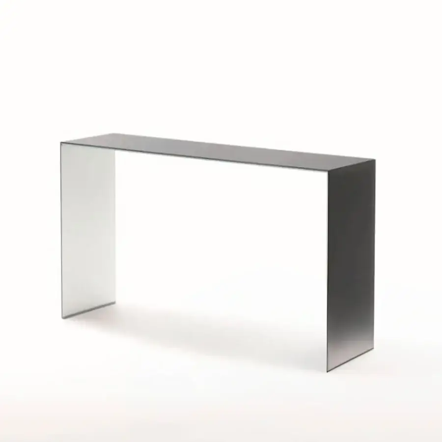 Exceptional Glas Italia Bridge console crafted in coupled laminated glass with gradient dark to light gray and glossy lacquered surface