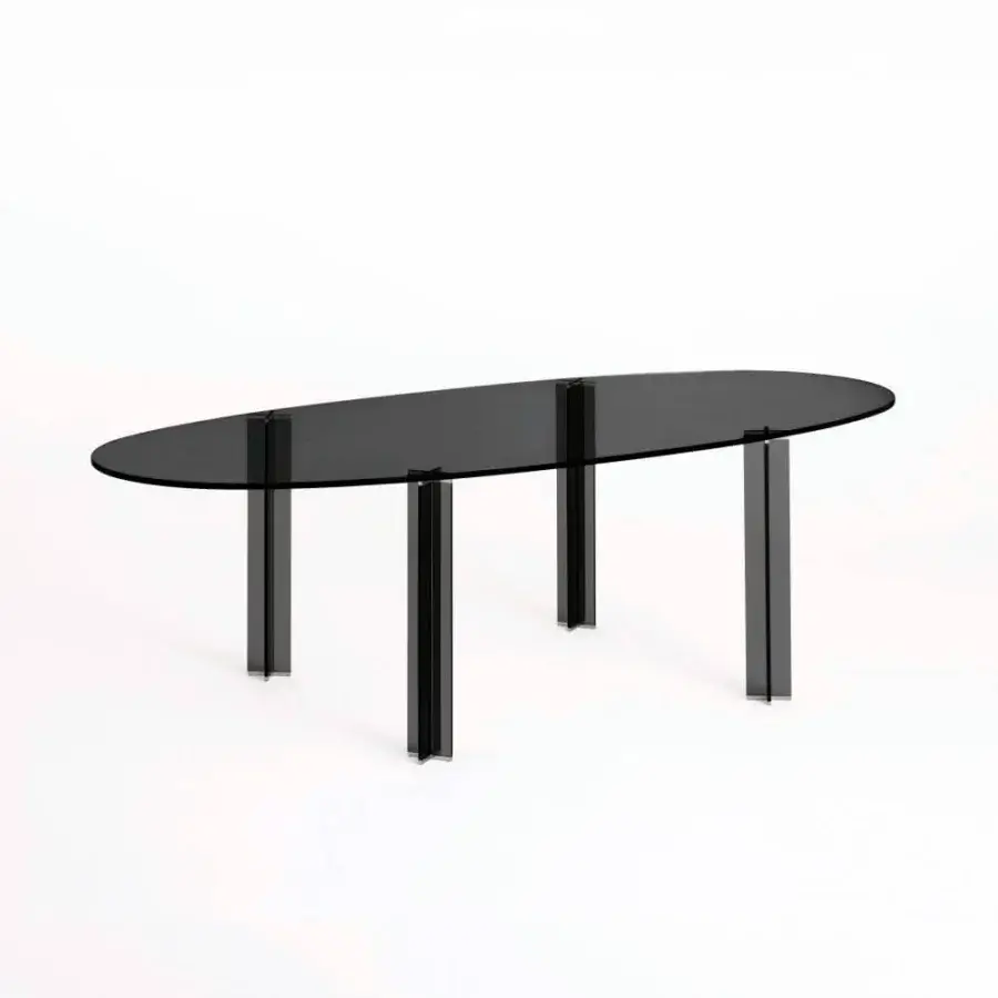 Exceptional Glas Italia X-T Oval table with smoked glass tabletop and legs expertly UV-bonded for lasting durability