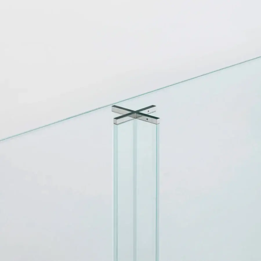 Superior Glas Italia X-T rectangular table with transparent glass and mirror-polished stainless steel bracket