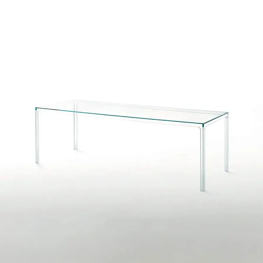 Elegant Glas Italia Oscar table crafted in transparent extralight glass with seamless construction and a sleek rectangular form