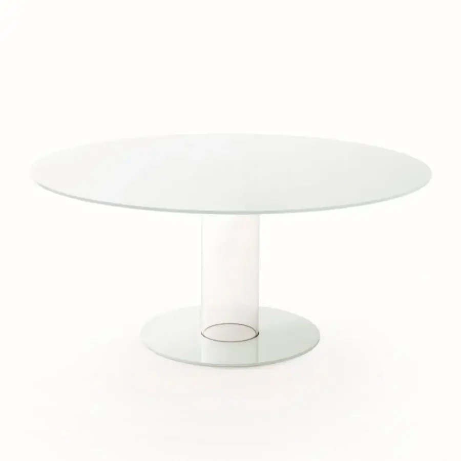 Superior Glas Italia Hub table built in clear tempered glass with a glossy borosilicate glass base and polished stainless steel