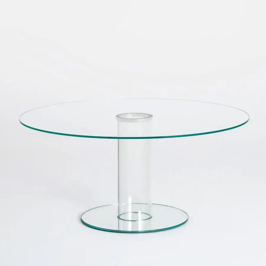Elegant Glas Italia Hub table built in pale green tinted tempered glass with glossy lacquered construction