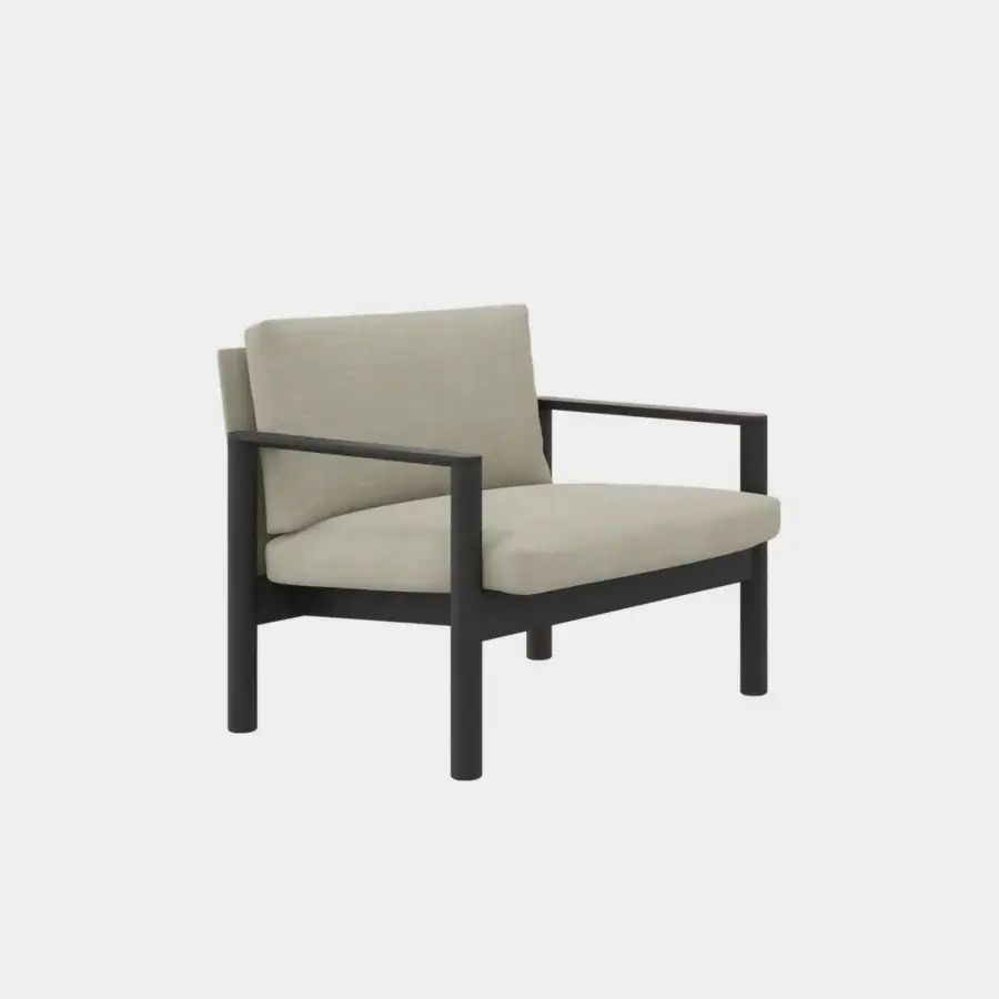 Architectural Lapalma 10:30 lounge chair with woven neutral beige upholstery and a matte dark gray metal frame