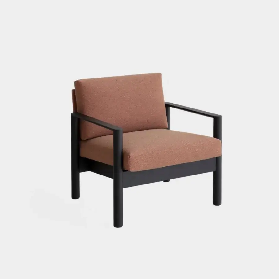 Architectural Lapalma 10:30 lounge chair in textured terracotta textile with a solid ash base