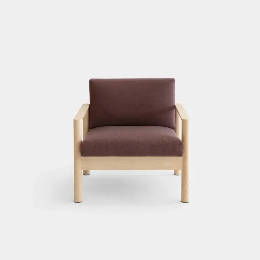 Exceptional Lapalma 10:30 lounge chair with reddish-brown textile upholstery and a solid ash base