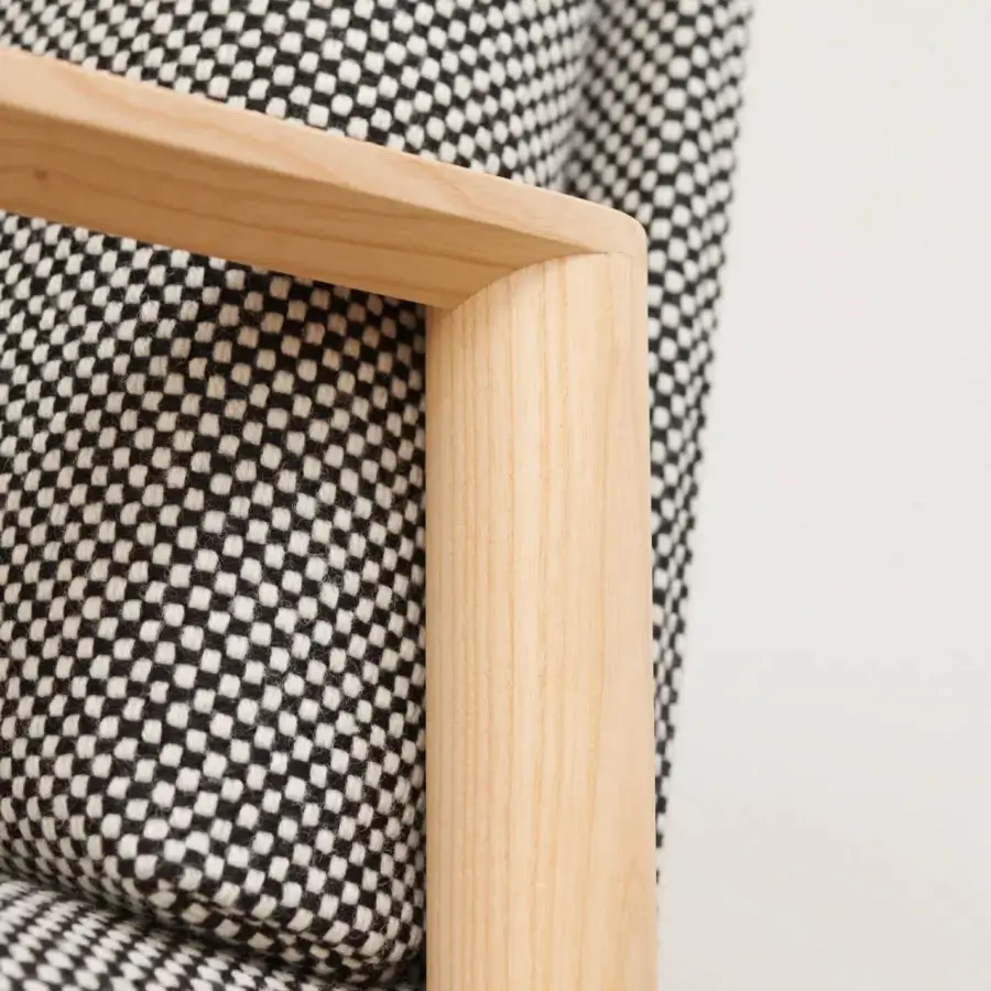 Architectural Lapalma 10:30 sofa crafted with a solid ash base and upholstered in striking black and off-white geometric textile