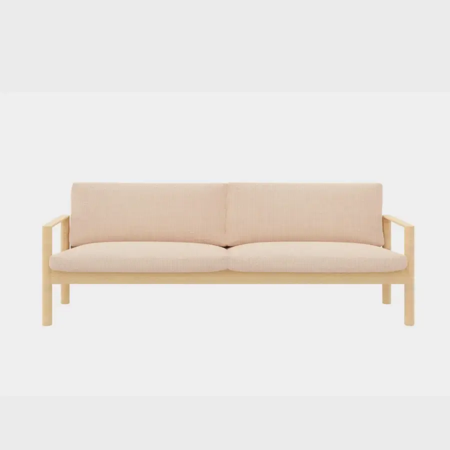 Elegant Lapalma 10:30 sofa with a solid ash base and soft textile upholstery in a pale peach tone and subtle grid pattern