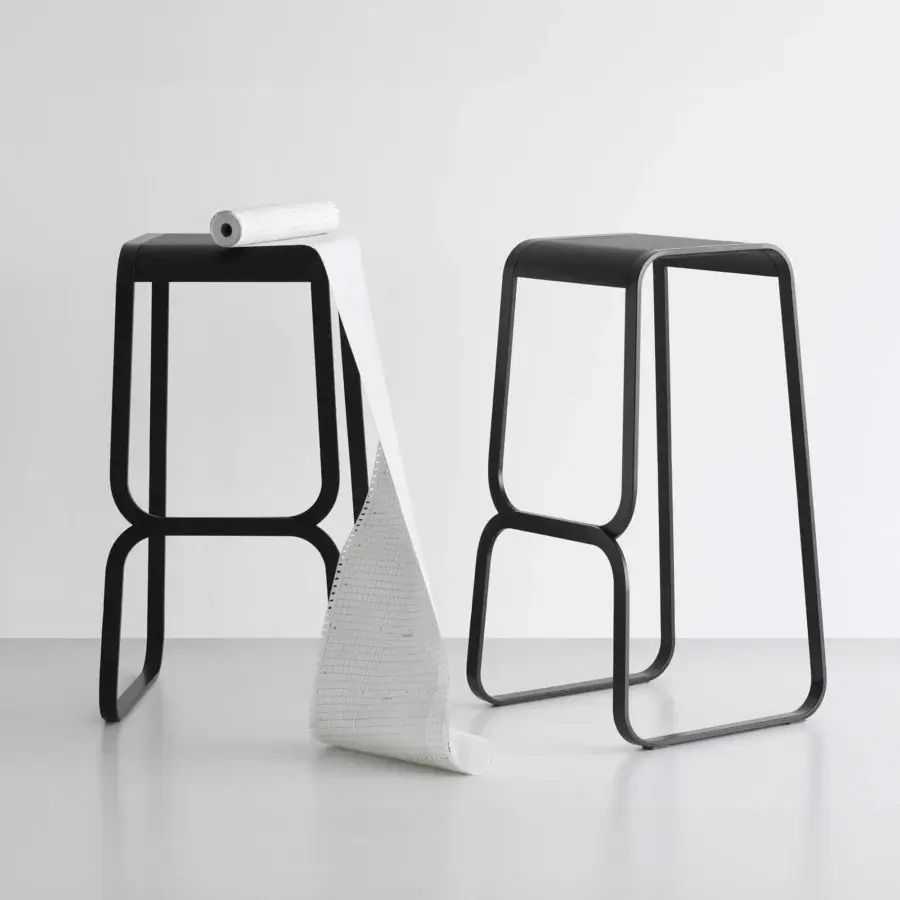Distinguished Lapalma Continuum stool with impressively sculpted bent metal and smooth matte black finish
