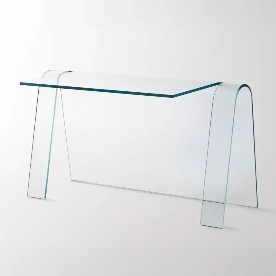 Distinguished Glas Italia Folio desk crafted from transparent glass with flowing curved lines and a glossy finish