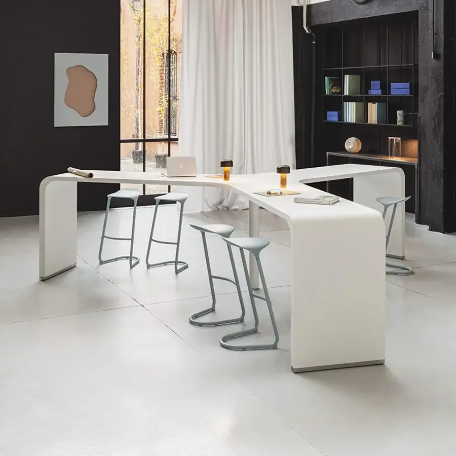 Exceptional Lapalma Cross stool crafted in recyclable metal and polyurethane with a sleek continuous light gray finish