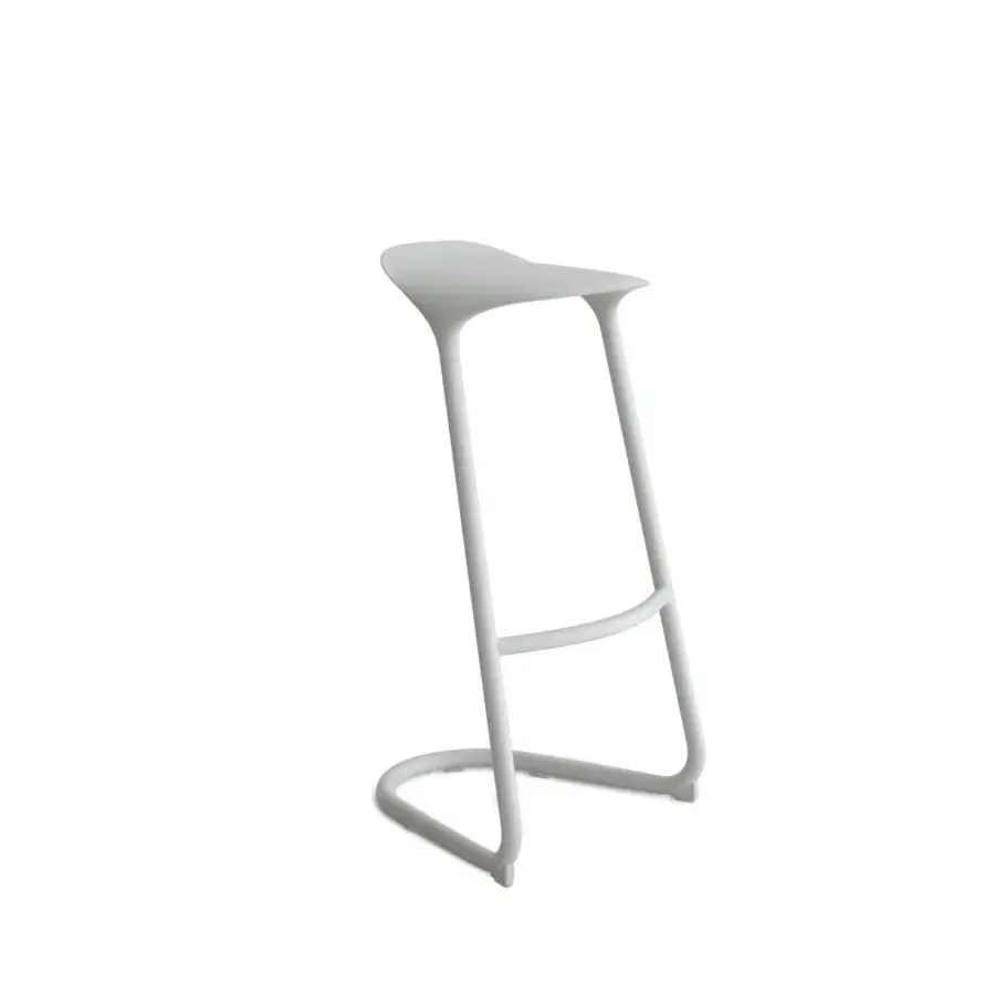 Sophisticated Lapalma Cross stool in recyclable metal and polyurethane with smooth matte light neutral white finish