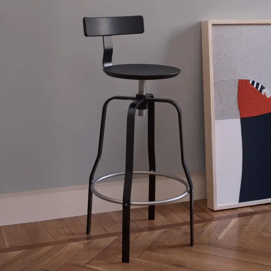 Sophisticated Lapalma Giro stool with dark matte wood and sleek silver-toned metal frame crafted in Italy