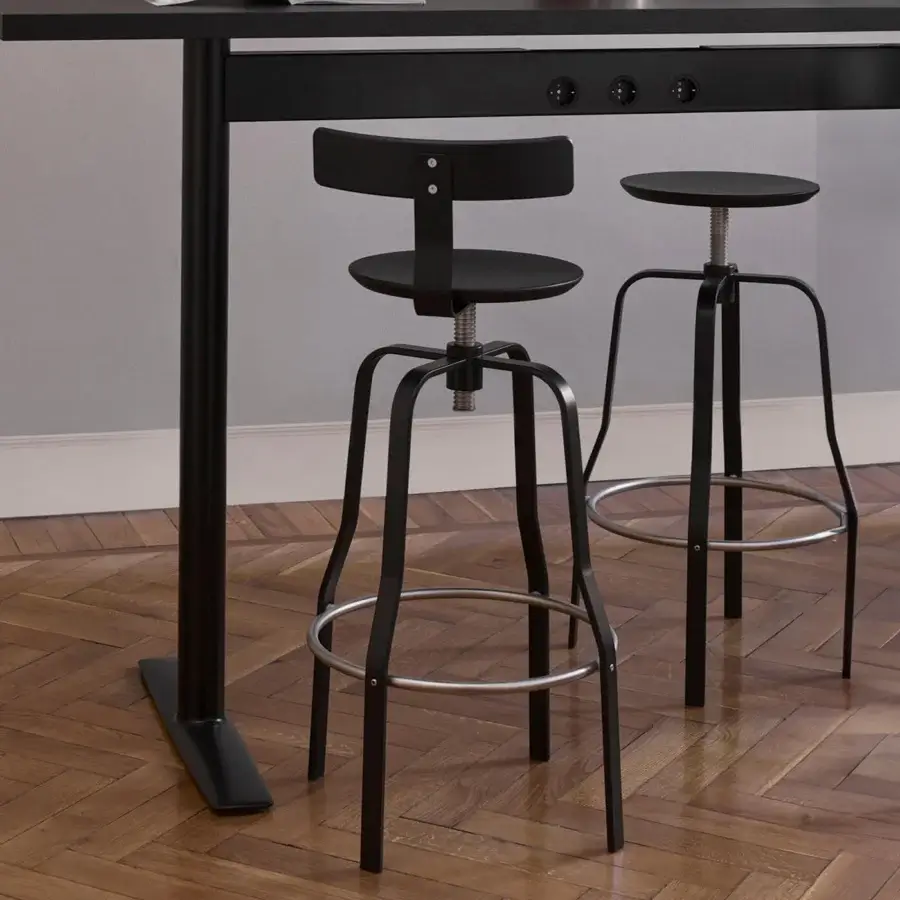 Distinguished Lapalma Giro stool crafted in matte black metal with a polished metal base for stability