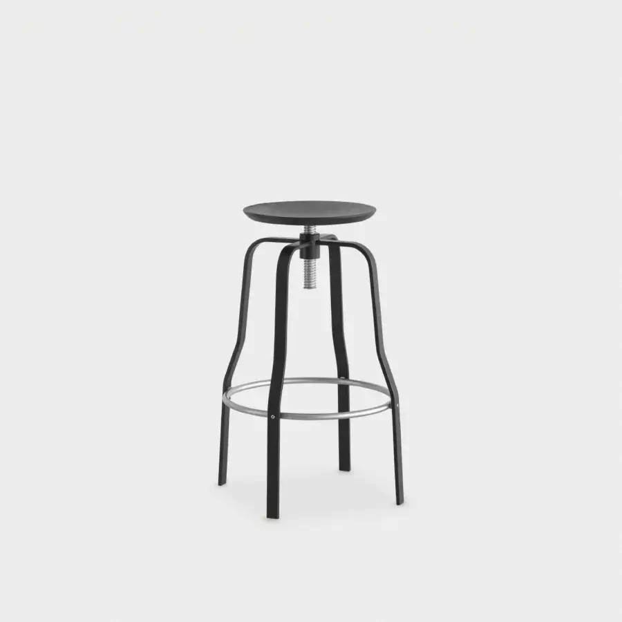 Distinguished Lapalma Giro stool crafted in Italy with a matte black metal frame and silver-toned metallic details