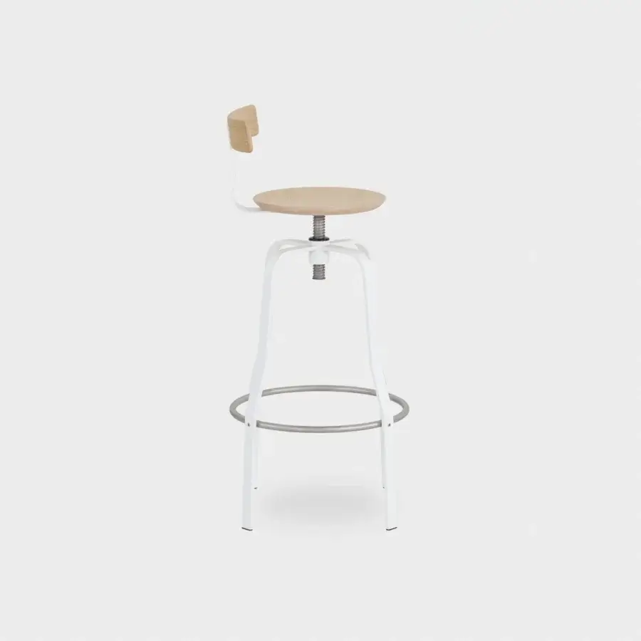 Superior Lapalma Giro stool built with natural wood and white painted metal for ergonomic support
