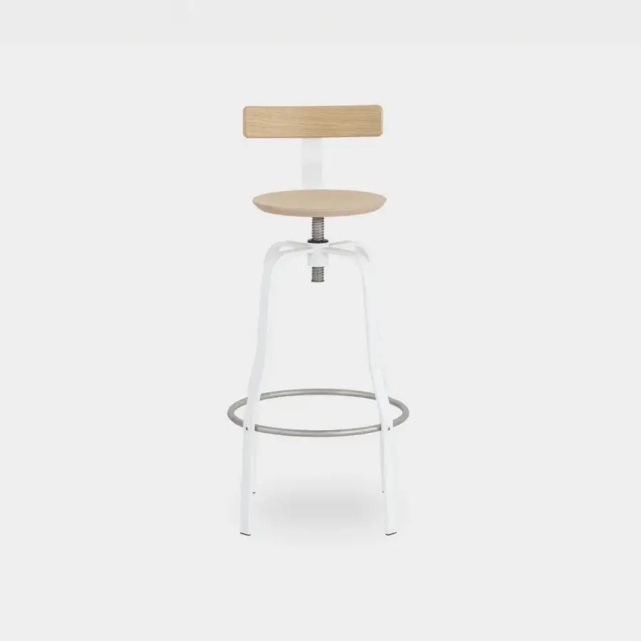 Elegant Lapalma Giro stool crafted in Italy with light wood and white satin metal offering adjustable height