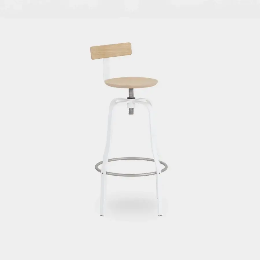 Exceptional Lapalma Giro stool crafted in Italy with white matte metal and light-toned wood seat and backrest