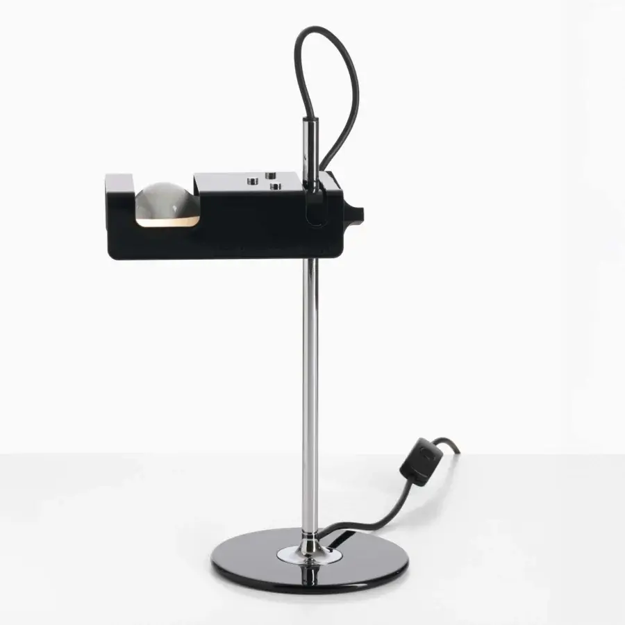 Luxury Oluce Spider & Spider Mini lamp in fire-painted metal with a lacquered base and polished chromed stem crafted in Italy