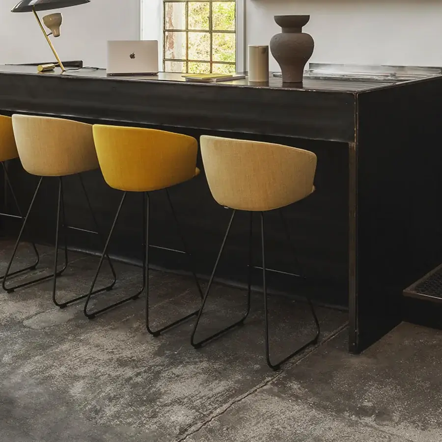 Distinguished Lapalma Glove stool with pale yellow textile upholstery and matte black metal base