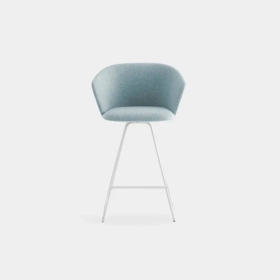 Exceptional Lapalma Glove stool upholstered in textured light blue-green woven fabric with a satin metal base
