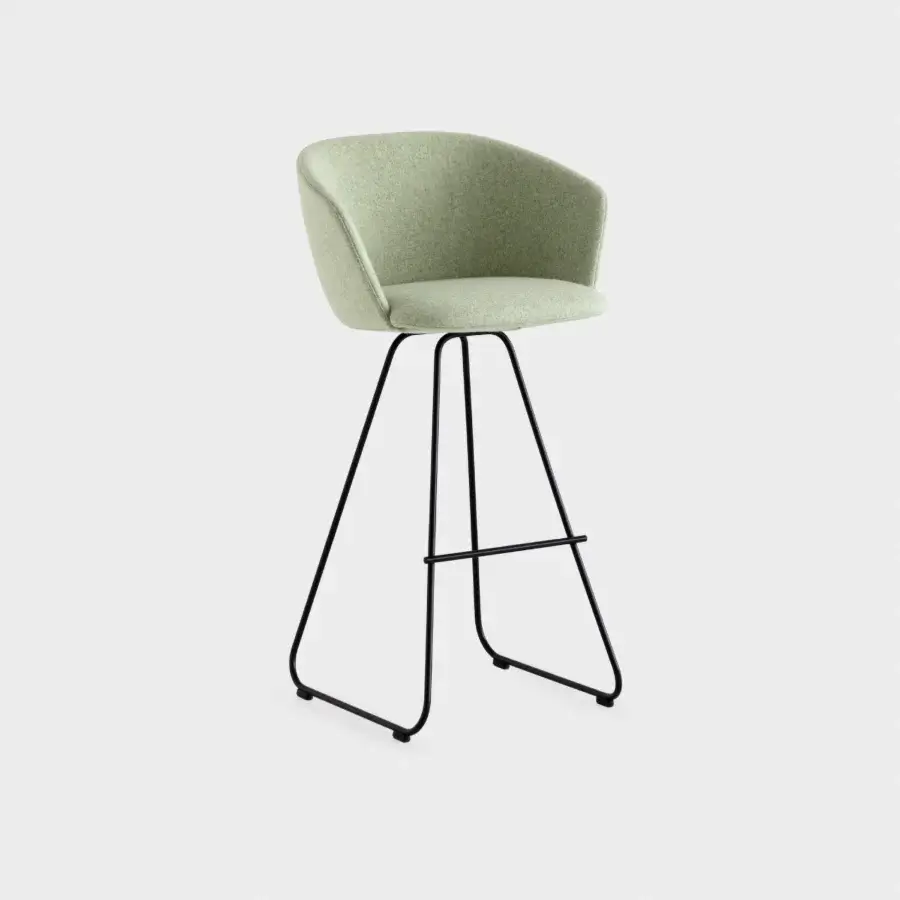 Superior Lapalma Glove stool crafted with light green textured fabric and dark matte metal legs with a rigid polyurethane shell