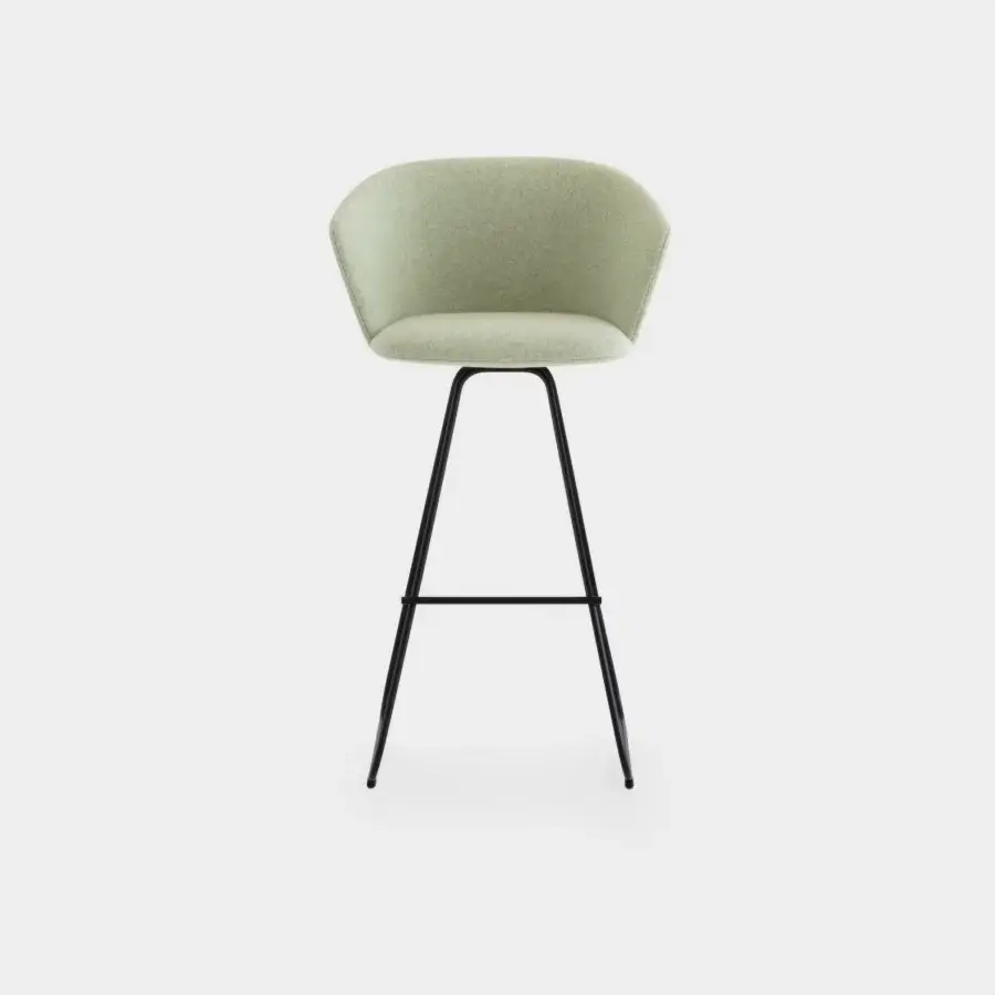 Elegant Lapalma Glove stool with enveloping fully upholstered seat and muted green textured textile with matte black legs