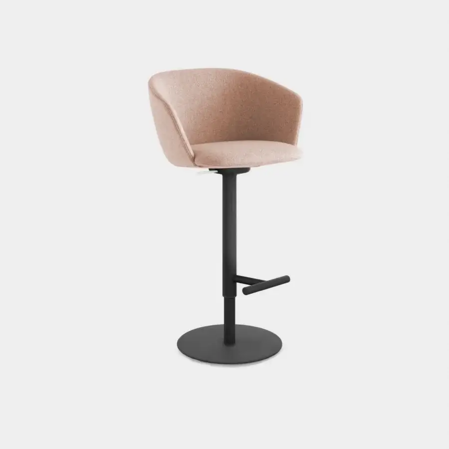 Exceptional Lapalma Glove stool with fully upholstered seat in textured blush textile and matte black metal base