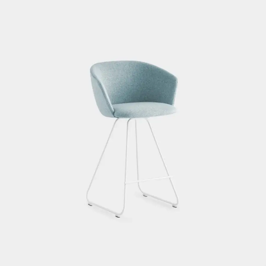 Lavish Lapalma Glove stool with fully upholstered seat and high backrest in textured blue-green woven fabric with white metal base