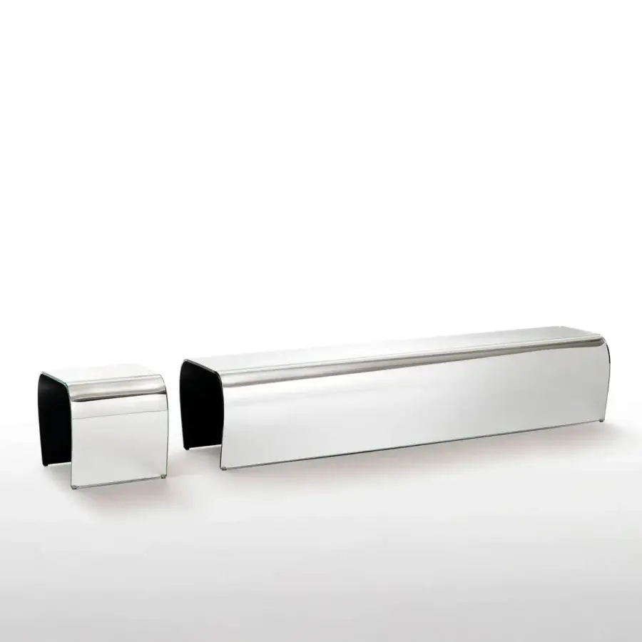 Captivating Glas Italia Bent ottoman crafted from a single sheet of transparent extralight glass with a curved silver finish