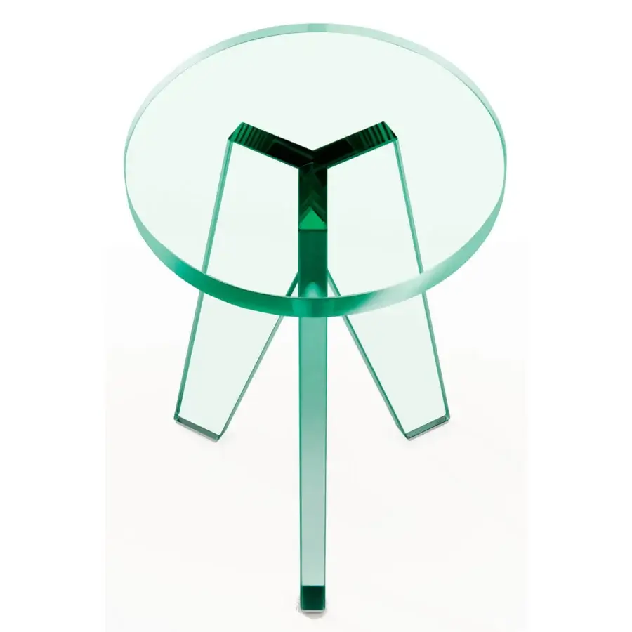 Superior Glas Italia Crystal side table crafted from transparent pale green glass with mirror-polished stainless steel feet