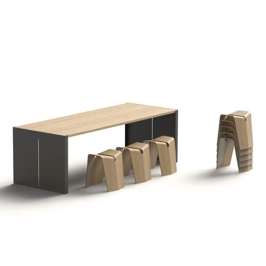 Elegant Lapalma Kami stool crafted from bent plywood with satin finish in a light to medium wood tone