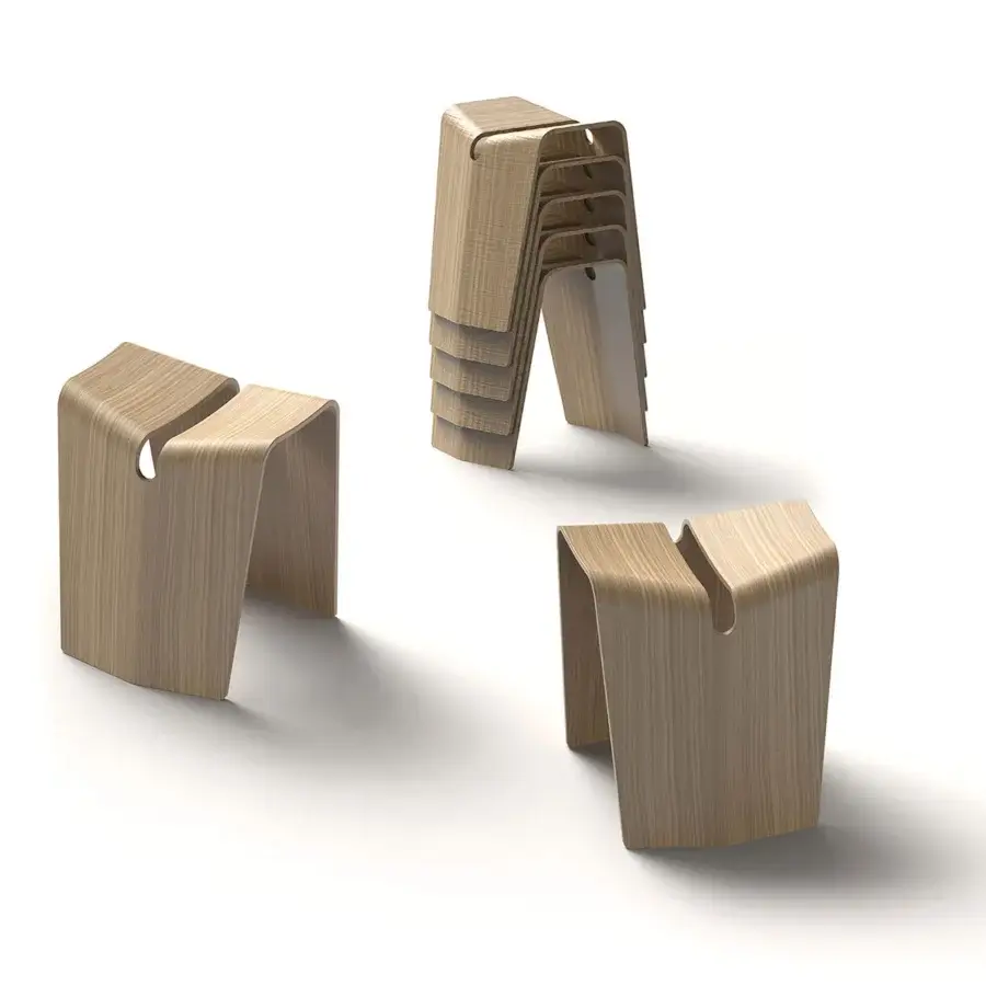 Distinguished Lapalma Kami stool crafted from molded plywood with satin finish in warm beige-brown tones