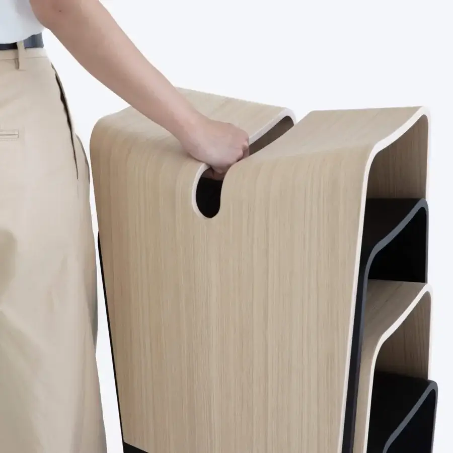 Exceptional Lapalma Kami stool crafted from molded plywood with warm tan finish and dark gray dividers