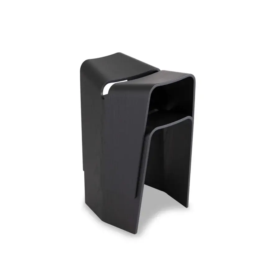 Distinguished Lapalma Kami stool crafted from molded plywood in dark gray with visible wood grain and matte texture