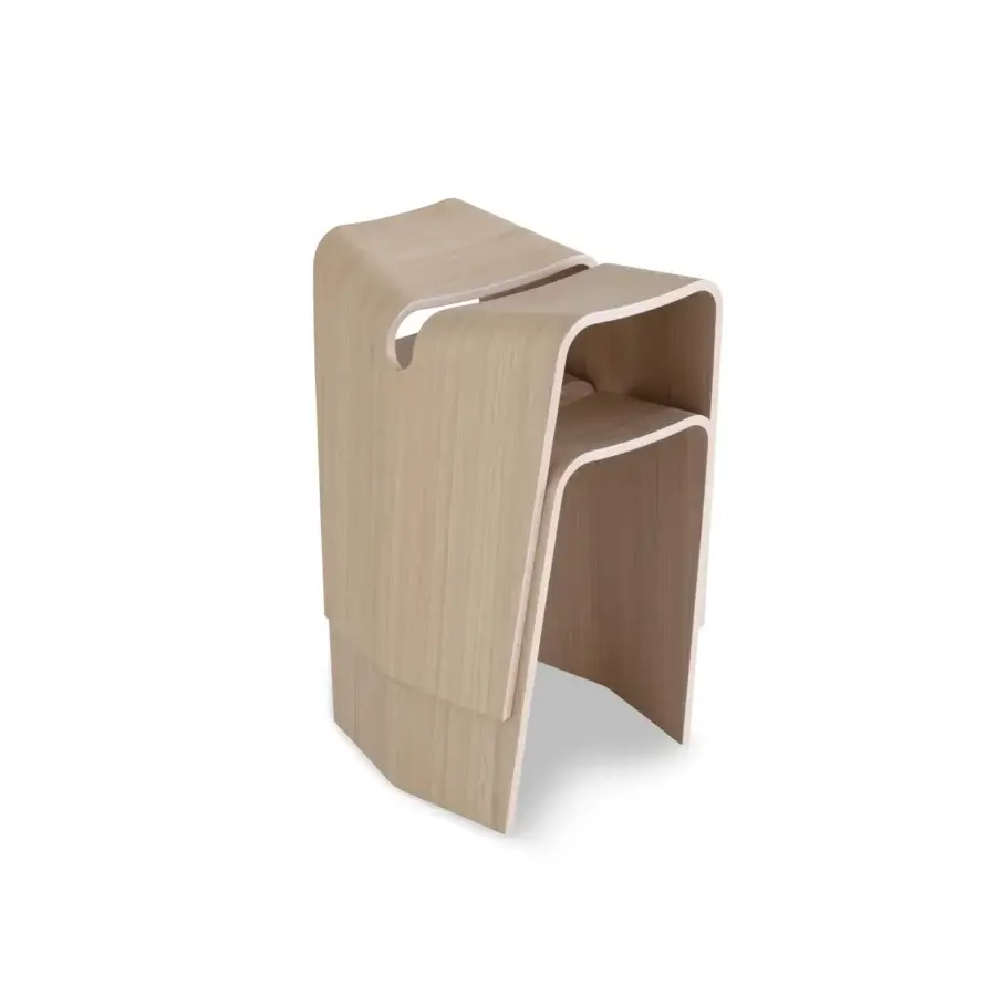 Elegant Lapalma Kami stool crafted from layered plywood with a warm beige satin finish and flowing organic form
