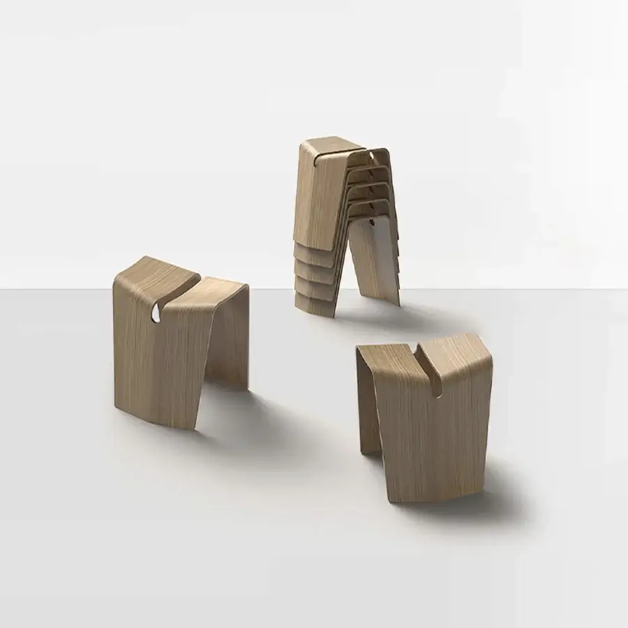 Distinguished Lapalma Kami stool in molded plywood with satin finish and subtle wood grain details