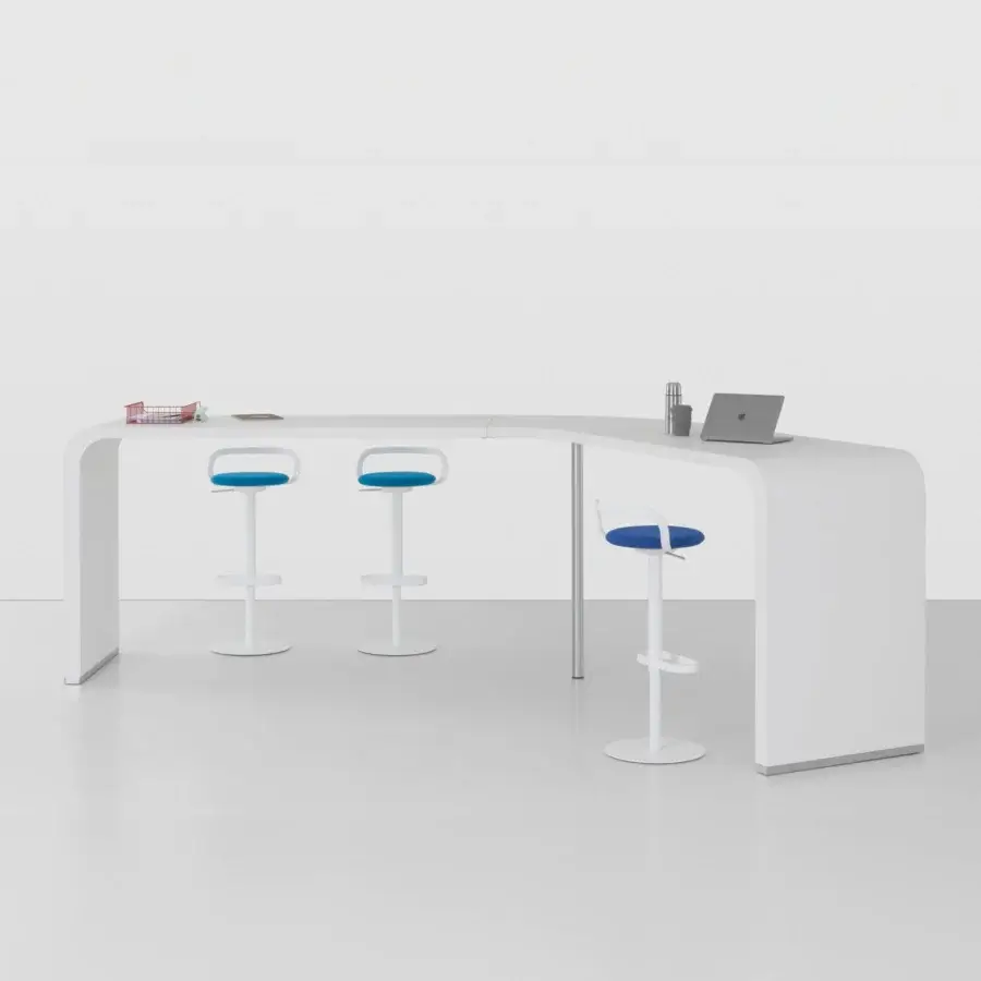 Exceptional Lapalma Mak stool with vibrant blue textile upholstery and glossy metal base
