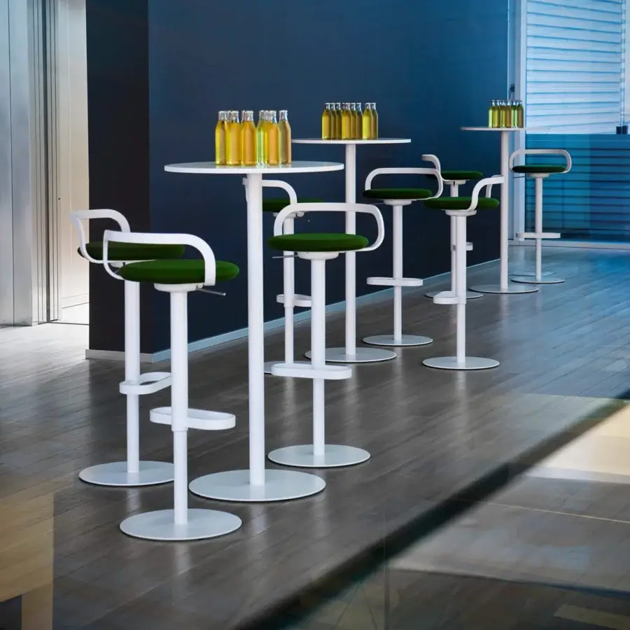 Sophisticated Lapalma Mak stool in vibrant green textile upholstery with painted metal frame